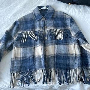 Never worn blue and white fringe jacket intermix